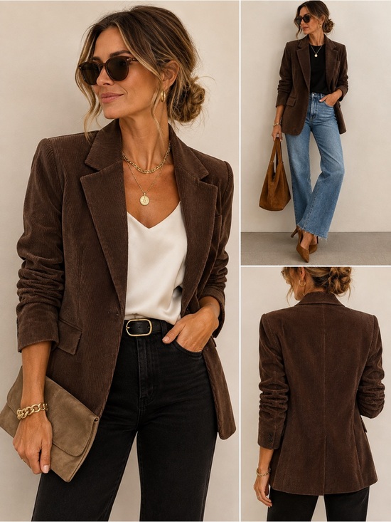 H&M Jackets & Blazers - H&M Dark Brown 100% Cotton Corduroy Blazer Jacket Size M